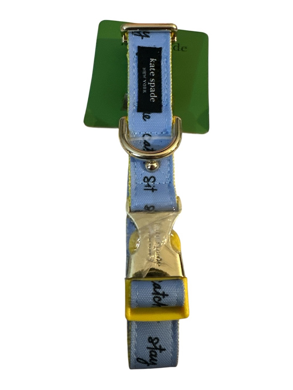 NWT Kate spade Light Blue and Yellow Pet Collar with Gold Hardware m/l nice